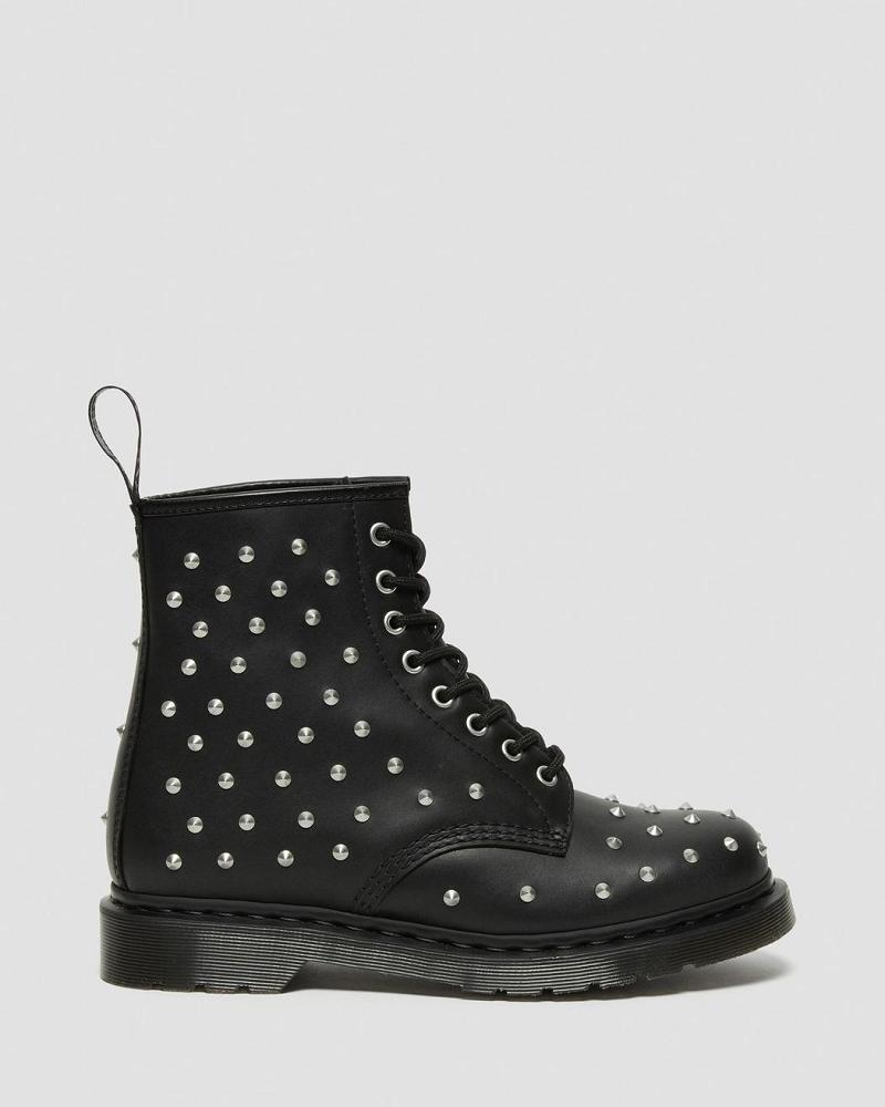 Black Men's Dr Martens 1460 Stud Wanama Leather Lace Up Boots | CA 537CTV